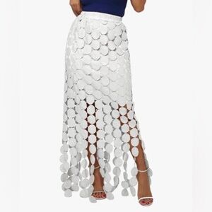 Anthropologie White Circle Appliqué Fringe Midi Skirt